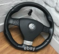 True Vw Mk5 Golf Gti Leather Black Flat Low Mfsw Direction Wheel Ref 18c