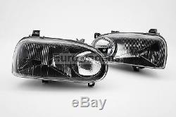 Vw Golf Mk3 Gti Gtd 92-97 Gt Double Reflector Headlight Uk Rhd Black Pair Set