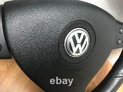 Véritable VW MK5 Golf Gti Cuir Noir Plat Bas Mfsw Direction Roue Ref 18C